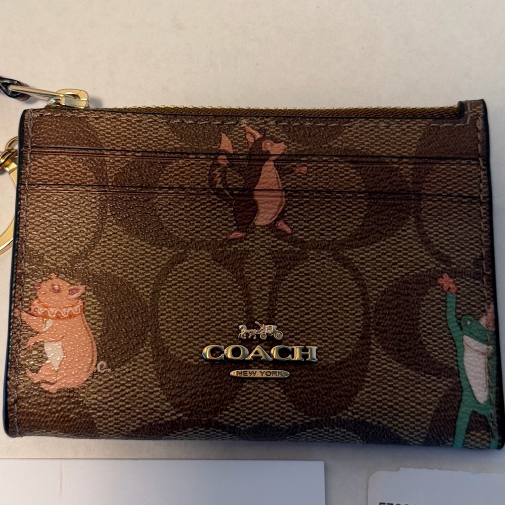 NWT Coach Mini Skinny ID Case in Signature Canvas in Party Animals Print